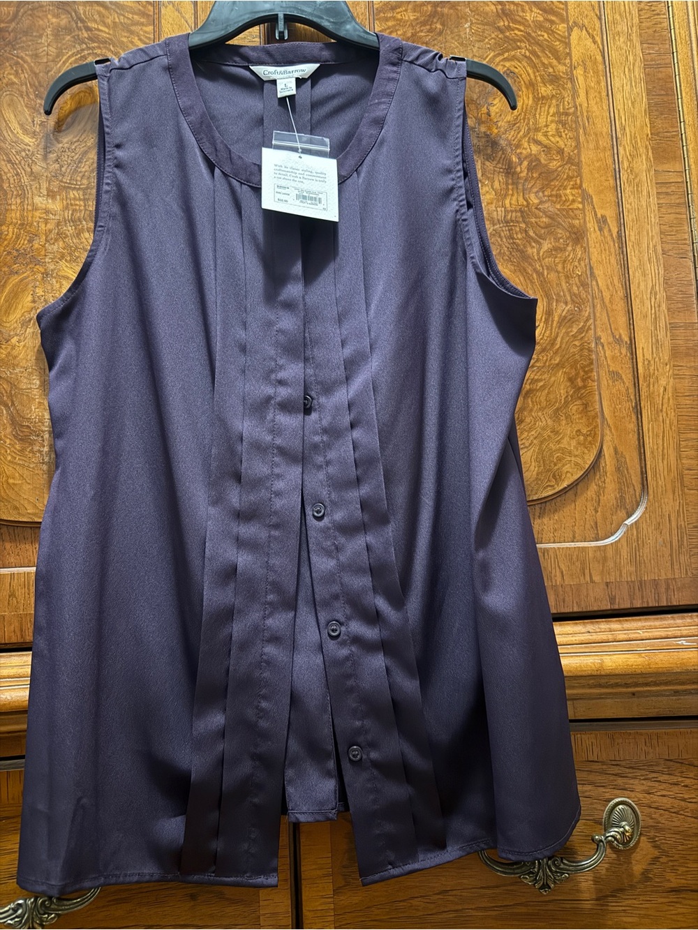 croft & barrow Purple Black Sleeveless Pleated Button Front Camisole size lg